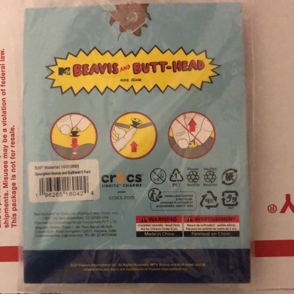MTV BEAVIS BUTTHEAD 5 JibBiTz crocs shoe charm - Picture 7 of 7
